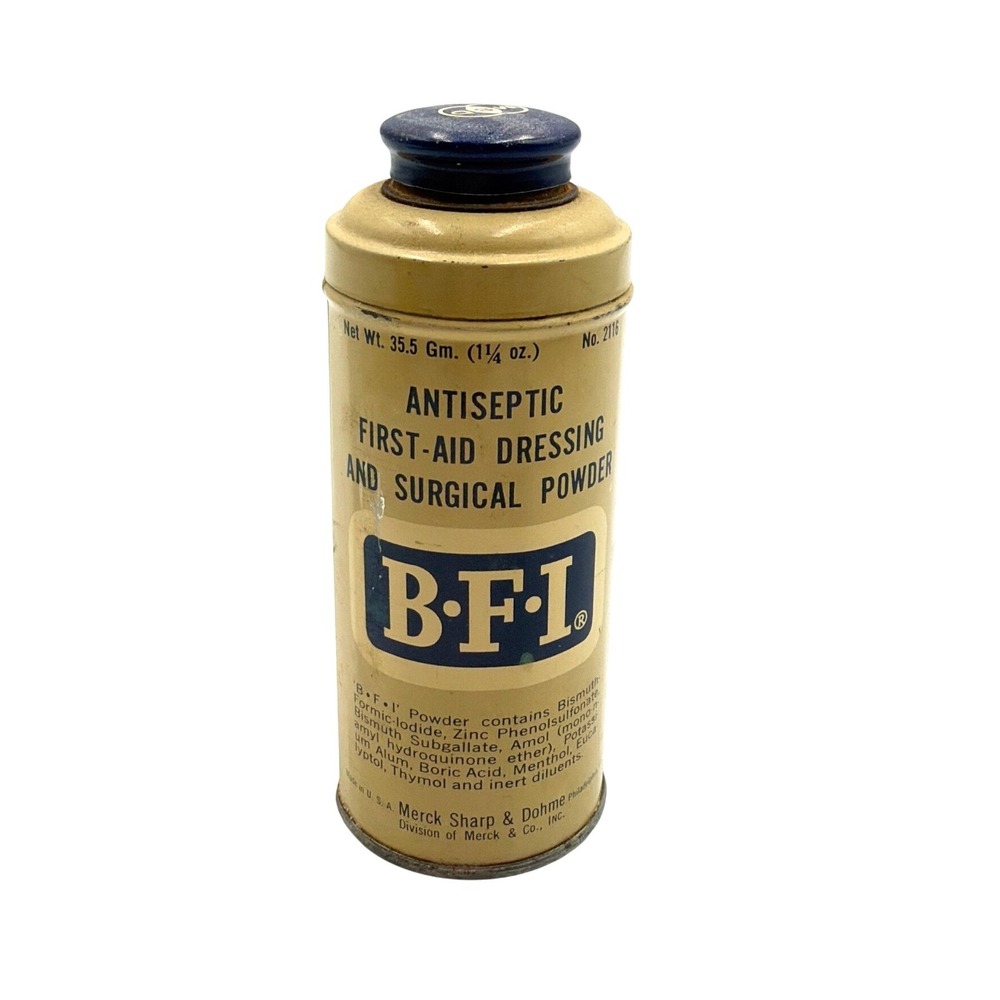 Merck Sharp &‎ Dohme BFI Antiseptic First Aid Powder Tin Has Some Content 1.25oz